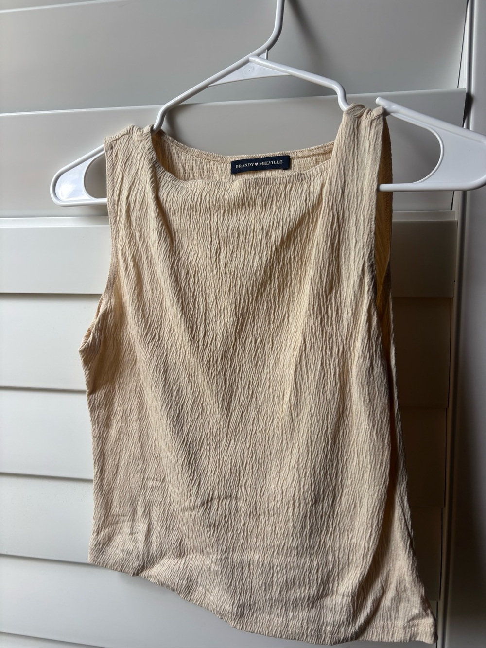 Brandy Melville Beige Crinkle Sleeveless Tank